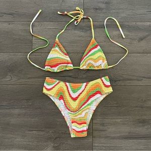 Triangle marble textured swim bikini small